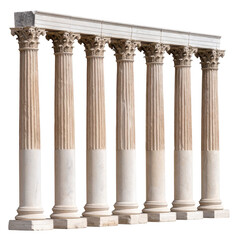 Fototapeta premium Ancient greek ionic columns lineup Isolated on white and transparent background.