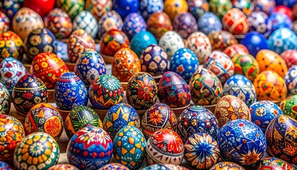 Fototapeta premium Intricate collection of beautifully painted easter eggs with vibrant patterns