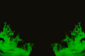 Abstract green smoke swirling on black background