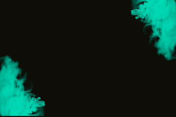 Obraz premium Turquoise green smoke waves on dark background