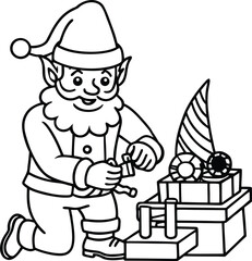 Joyful elf diligently crafting toys in a festive santa s workshop scene isolated on white background isolated on transparent background