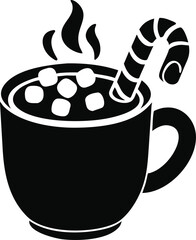 Festive hot cocoa with marshmallows candy cane and cinnamon stick isolated on white background isolated on transparent background