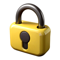 Yellow padlock with black curved shackle and keyhole. 3D illustration of security, data protection, privacy safety and digital encryption concept