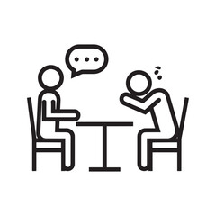 Therapy Session or Job Interview Icon. Line art of a stressful conversation, counseling, or meeting with a difficult problem