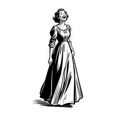 woman wear dress laughing showing happiness in Engraved Vintage Style