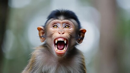 screaming macaque monkey close-up expression in tamil nadu forest india video