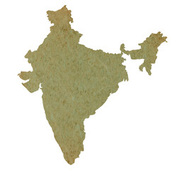 map of India on old green grunge paper
