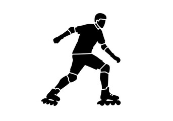 Naklejka premium Silhouette of a person wearing protective gear and roller skates in a dynamic skating pose on white
