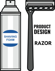 Shaving Foam and Razor Product Design Depicting Male Grooming Items vector illustration