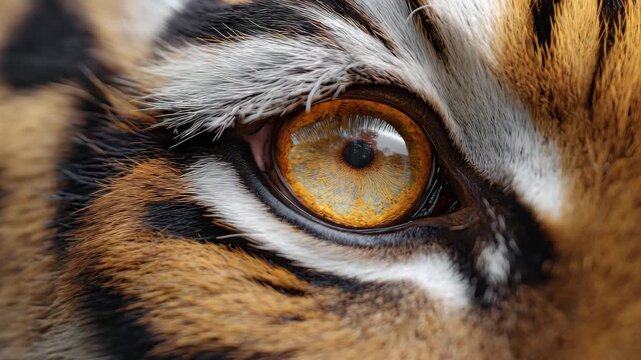 Close-up of tiger&rsquo;s eye and fur pattern