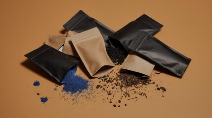 Eco-friendly refill pouches for sustainable packaging modern design minimalist aesthetic creative environment close-up view