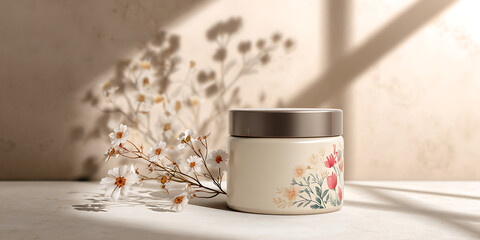 Floral Jar with Black Lid and Dried Flowers

