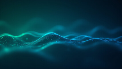 Naklejka premium Abstract Data Wave: A mesmerizing display of interconnected particles undulates and flows, creating a stunning visual representation of data, technology and the digital age. 