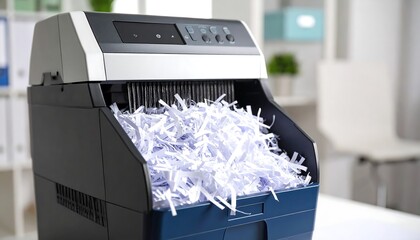 Office paper shredder with shredded paper