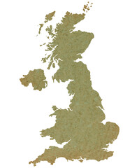 map of UK on old green grunge paper