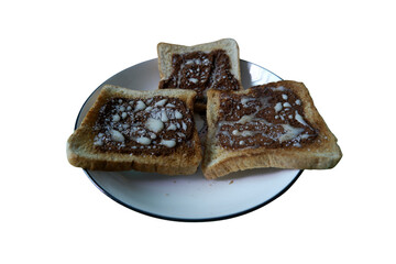 Plated Toast with Chocolate Spread and Sugar on a Transparent Background