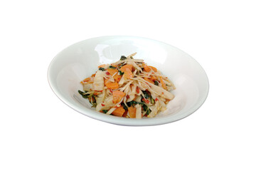 Vegetarian basil with pickled bamboo shoots, a delicious Thai food dish.
