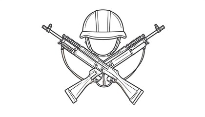 Fototapeta premium Military emblem with crossed assault rifles and helmet on a white background