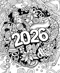 Festive vector illustration with 2026 surrounded by Christmas decorations