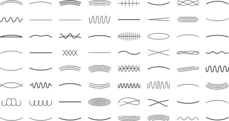 A collection of various black line designs on a white background showing different line styles and shapes silhouette