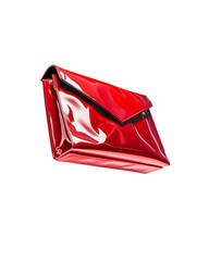 Fototapeta premium Glossy red patent leather clutch bag with envelope flap.Transparent PNG.
