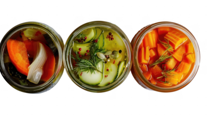 Jars of pickled veggies on transparent background