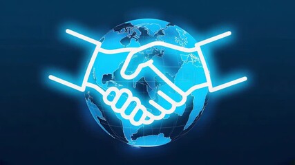 Global cooperation represented through a digital handshake concept