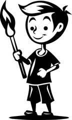 Fototapeta premium Child Holding Torch Vector Illustration in Black and White