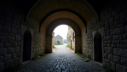 Naklejka premium Stone Archway Leading to Cobblestone Path