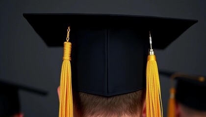 Black graduation cap with gold tassel, square academic cap,  higher education,  success