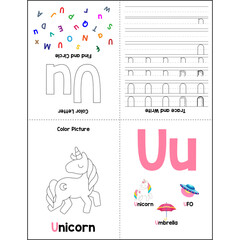 Alphabet minibook activities for kids Uu