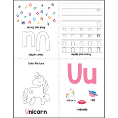 Alphabet minibook activities for kids Uu