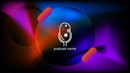 PODCAST DARK BACKGROUND WITH GRADIENT MESH BLUE PINK ORANGE PURPLE COLOR SIMPLE TEMPLATE DESIGN VECTOR. GOOD FOR COVER DESIGN, BANNER, WEB,SOCIAL MEDIA