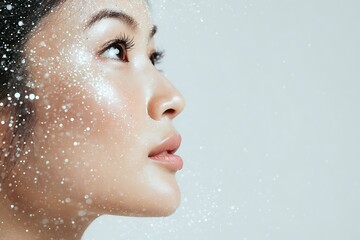 Naklejka premium Asian Woman Face with Glitter Sparkles