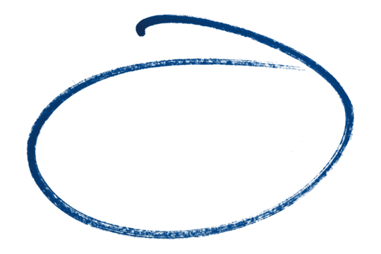 Blue pencil highlight circle mark isolated on transparent background