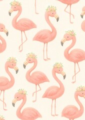 Fototapeta premium Whimsical flamingo floral pattern.