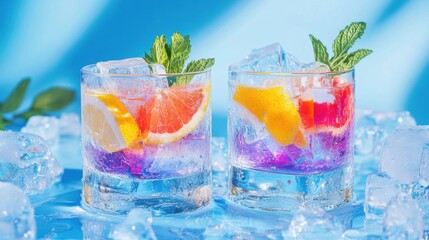 Fototapeta premium two glasses of gin and tonic, conceptual photography, modern colors 