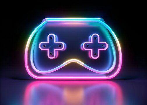 Stylized neon gaming controller icon with vibrant rgb illumination, representing the future of digital entertainment