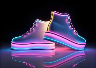 Pair of stylish neon glowing sneakers, showcasing modern fashion and vibrant urban street style