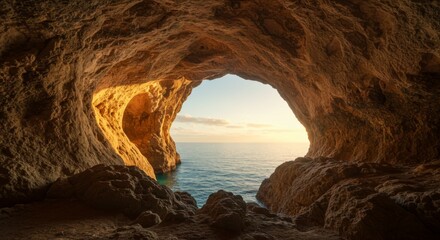 Ocean Sunset View from Cave Opening