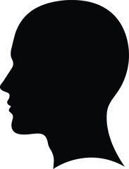 Female head silhouette profile, woman face side view, cad drawing flat vector illustration, black outline clipart, human anatomy concept, isolated design, editable vector graphic