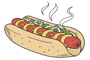 Hot Dog with Toppings Isolated on White Background