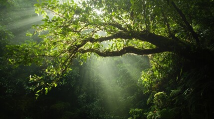 Fototapeta premium High quality photo of a tree with lush foliage Angle of view showing branches growing from a solid trunk and leaves 