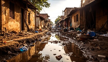 Devastated Street After Flood Disaster - Climate Change and Environ.