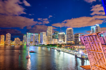 Night skyline of Downtown Miami from Miami Port
