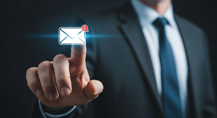 Man in Suit Interacting with Digital Email Notification