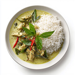 Thai green curry chicken with jasmine rice and herbs
