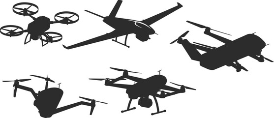 Drone UAV Silhouette Vector Set - Futuristic Tech Icons