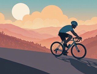 A cyclist enjoys a ride along a scenic route. A symbol of freedom, adventure and an active lifestyle.