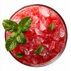 watermelon juice with crushed ice and mint sprig